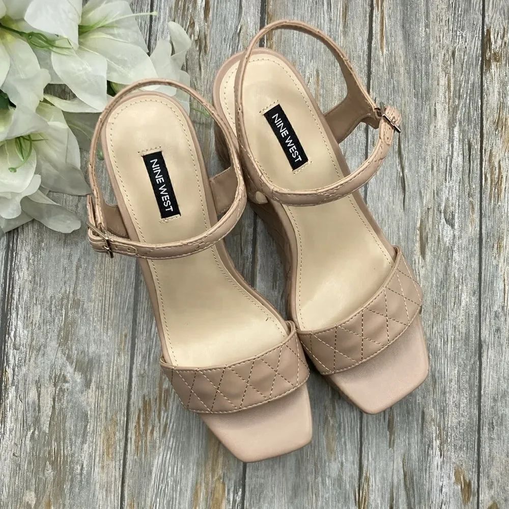 Nine West Nila Women's Quilted Platform Wedge Sandals Shoes Size 9.5